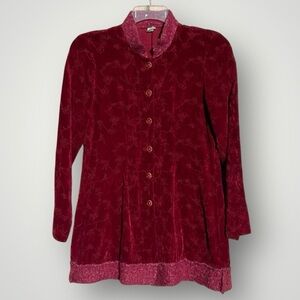 Vintage red velvet embroidered button up tunic